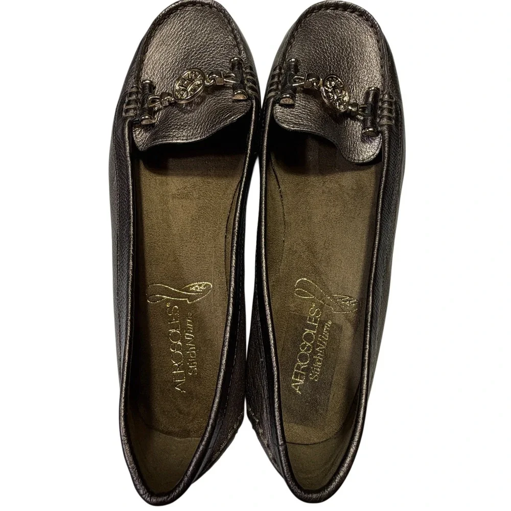 Aerosoles Leather US 9.5 Metallic Brown Horsebit Loafers Driving Moccasins